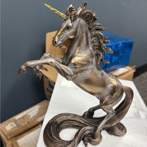 Majestic Bronze Unicorn with Gold Horn